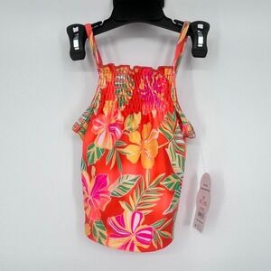 Wonder Nation Tankini Swimsuit Girls 2T Pink Glowstick Tropical Hibiscus UPF 50+